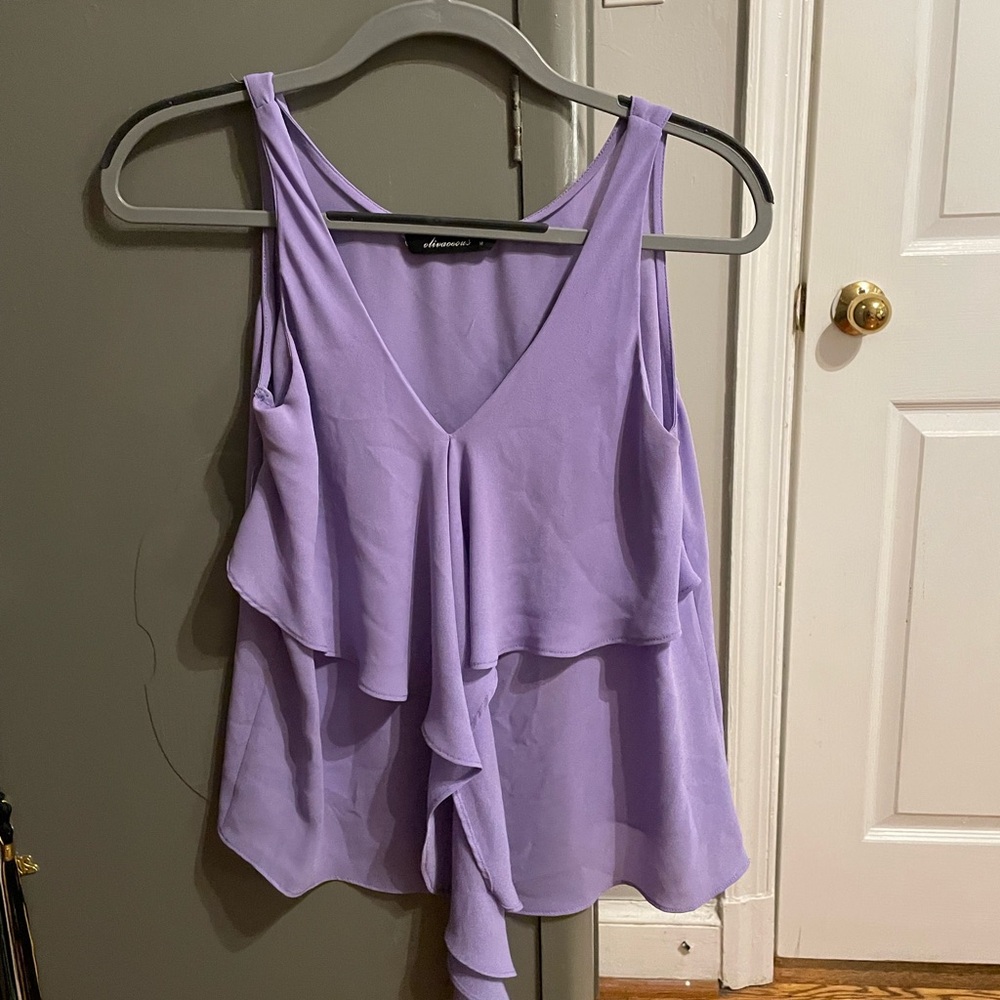 Ann Taylor Purple Asymmetrical Ruffled Camisole